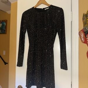 Alice + Olivia Black Long Sleeve Beaded Dress